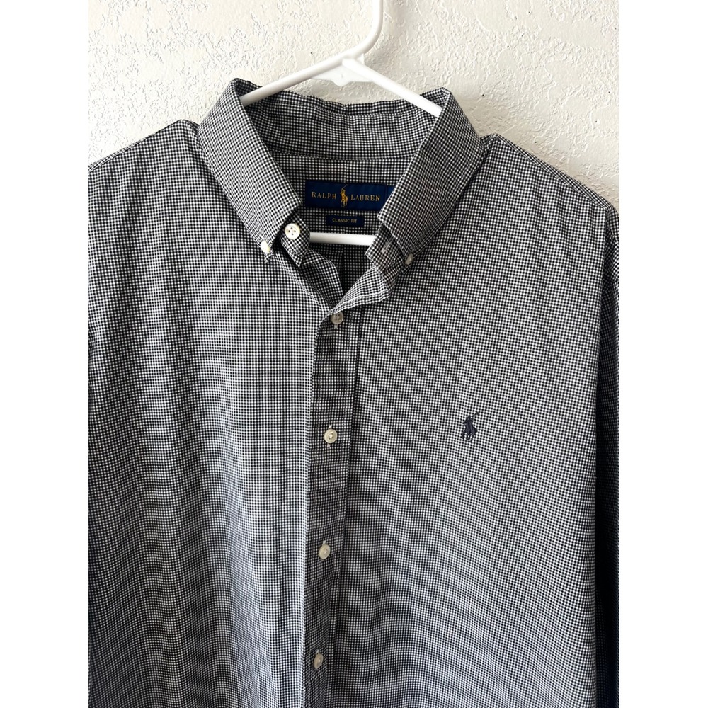 Ralph Lauren Black Gingham Checkered Button Up Shirt‎ Size Large Classic Fit - Picture 6 of 8